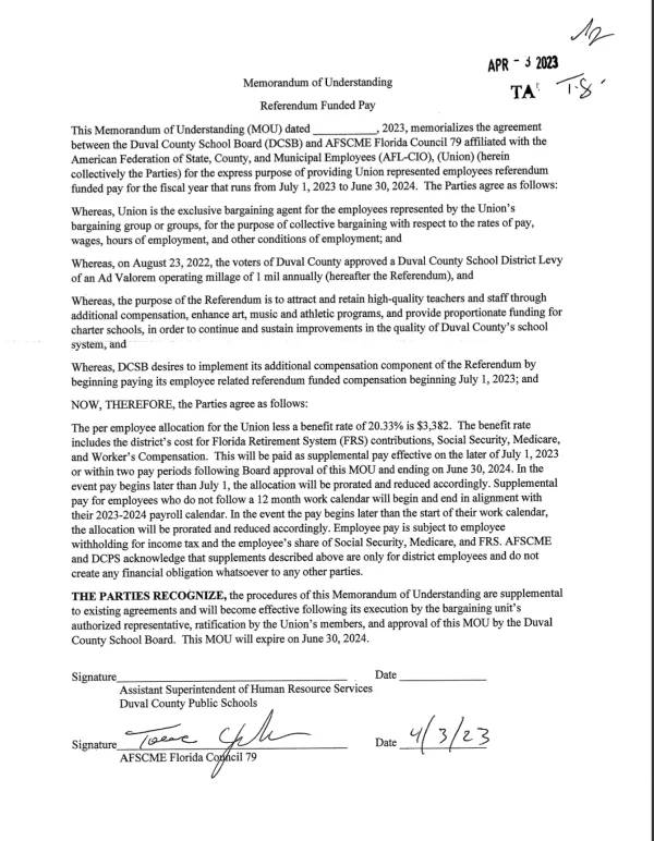 Duval County Public Schools Workers MOU