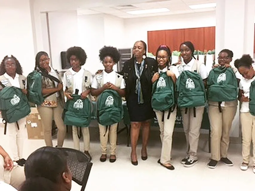 Janice Coakley with Girl Scout Troop 347 in Miami